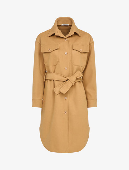 Manteau uni à bord arrondi - Camel - 1