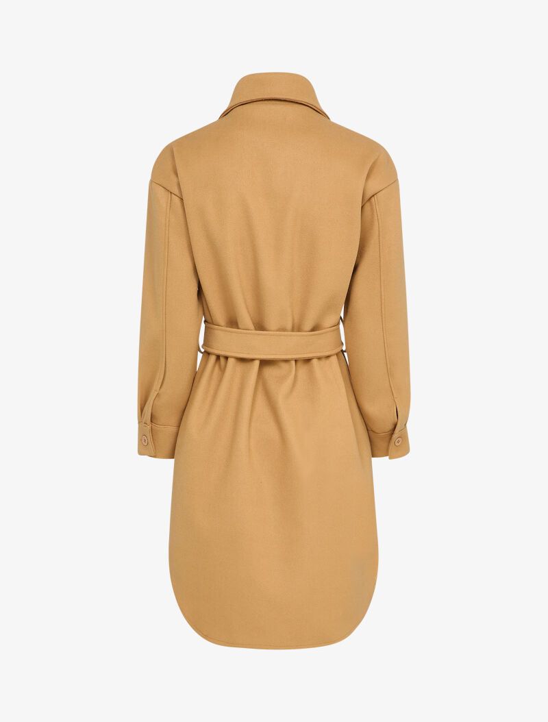 Manteau uni à bord arrondi - Camel - 2