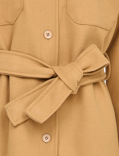 Manteau uni à bord arrondi - Camel - 3