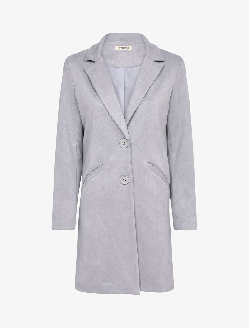Veste longue en suédine - Gris clair - 1