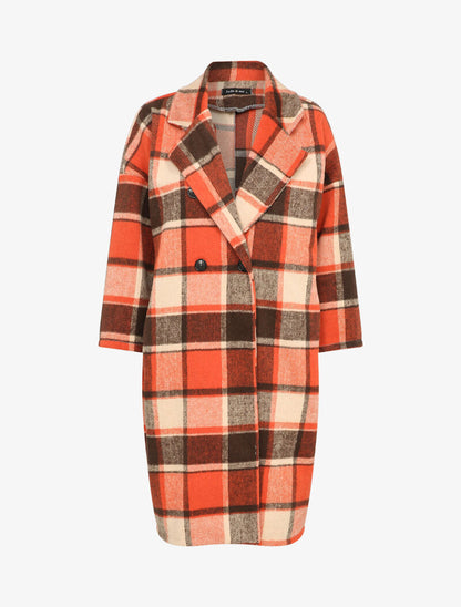 Manteau mi-long à imprimé tartan - Orange - 1