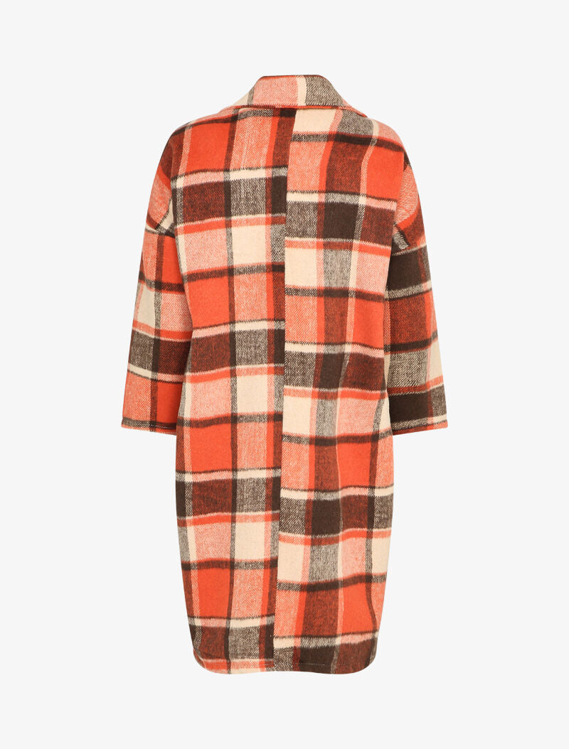 Manteau mi-long à imprimé tartan - Orange - 2
