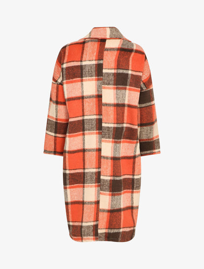 Manteau mi-long à imprimé tartan - Orange - 2