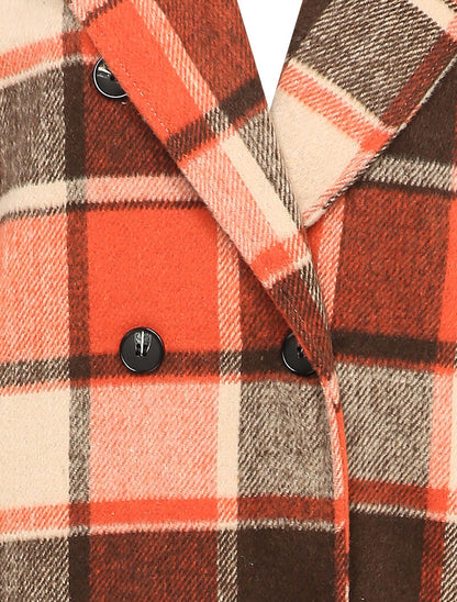 Manteau mi-long à imprimé tartan - Orange - 3
