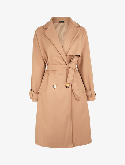 Manteau long à pans croisés et manches raglan - Beige - 1