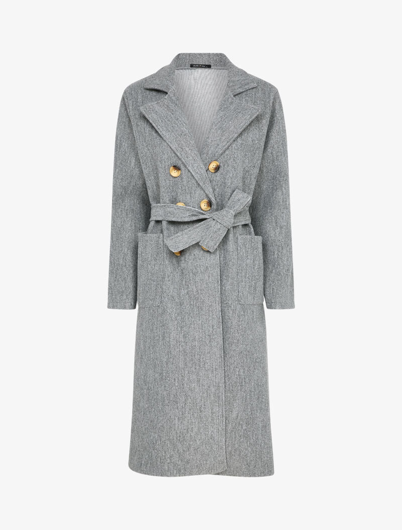 Manteau long croisé à poches plaquées - Gris chiné - 1