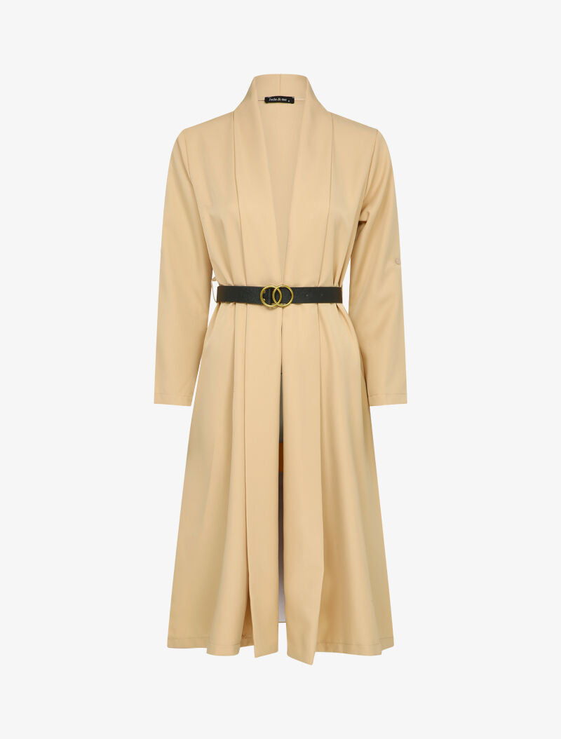 Veste longue à bords fendus - Beige - 4