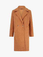Manteau long coupe droite effet laine bouclée - Camel - 1