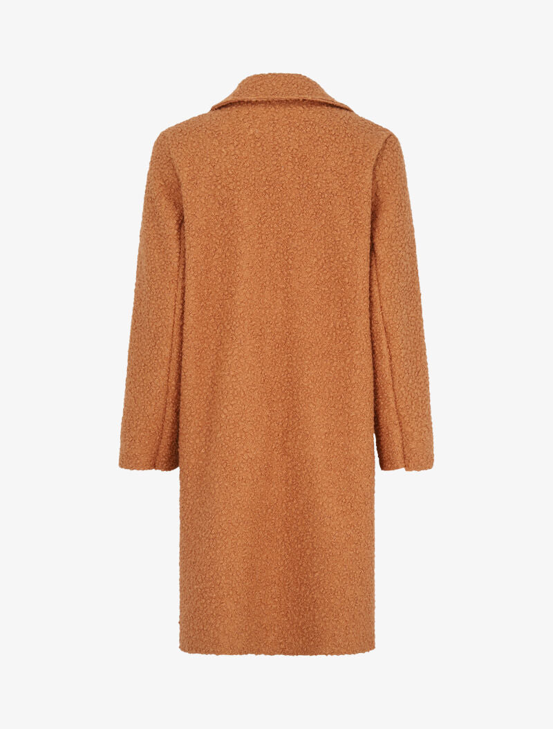 Manteau long coupe droite effet laine bouclée - Camel - 2