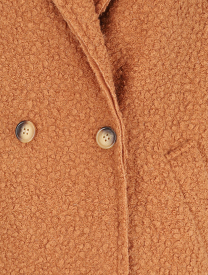 Manteau long coupe droite effet laine bouclée - Camel - 3