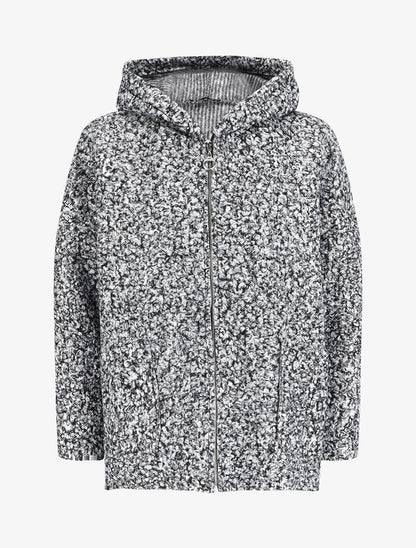 Manteau oversize à capuche en maille bouclette - Gris chiné - 4