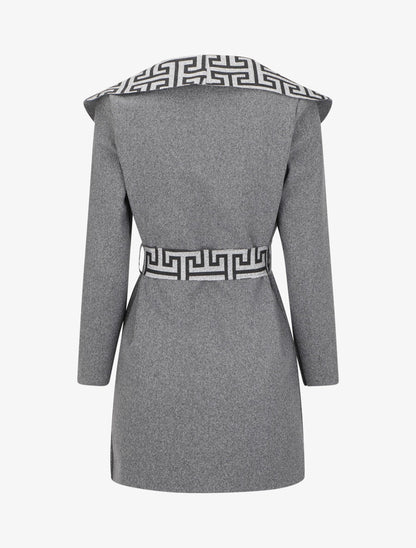 Manteau à col large imprimé grec - Gris - 2