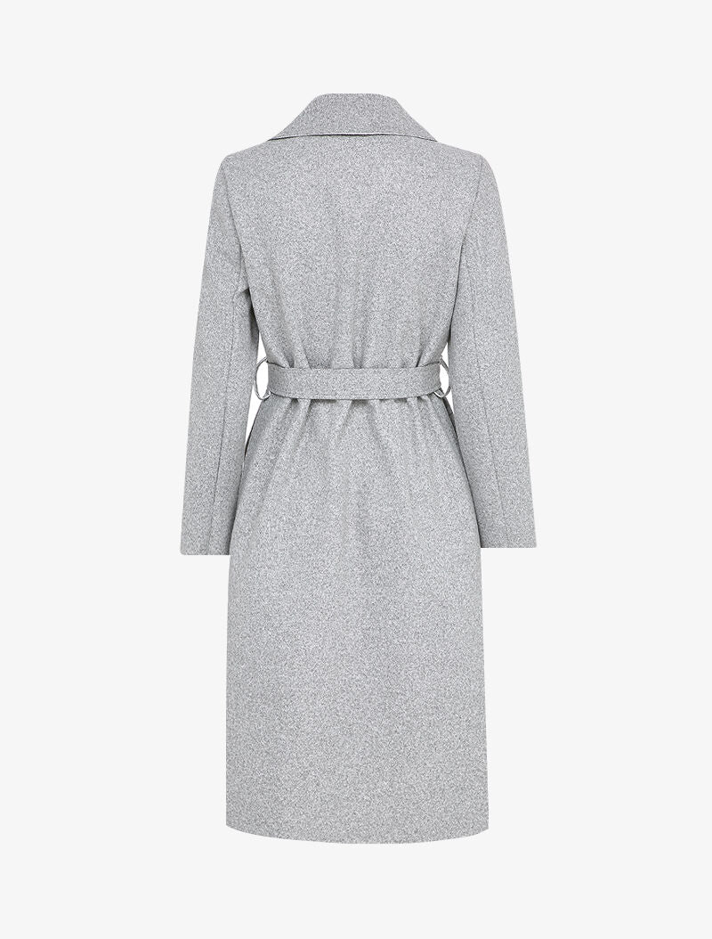 Manteau long ceinturé à double boutonnages - Gris chiné - 2