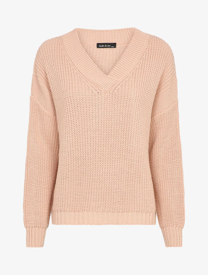 Pull ample à col V - Rose poudré - 1