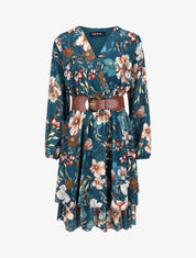 Robe cache-coeur à motif floral - Bleu canard - 4