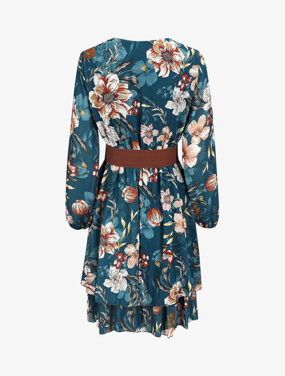 Robe cache-coeur à motif floral - Bleu canard - 2