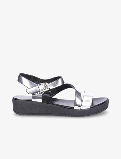 Claquettes vernies noir - argent - 1