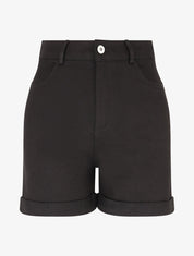 Short uni en jean à revers - Noir - 1
