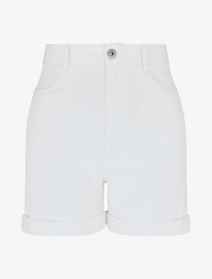 Short uni en jean à revers - Blanc - 1