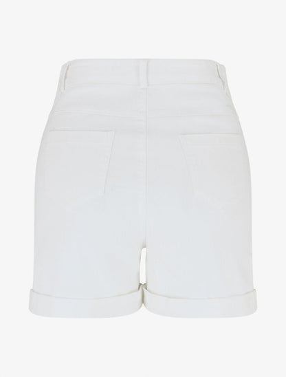 Short uni en jean à revers - Blanc - 2