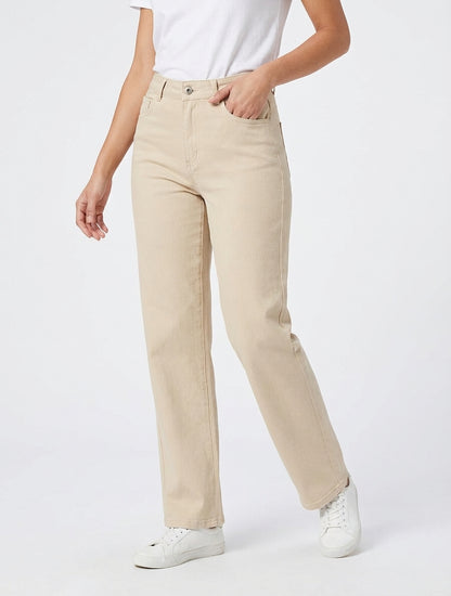 Jeans dritti a vita alta - Beige