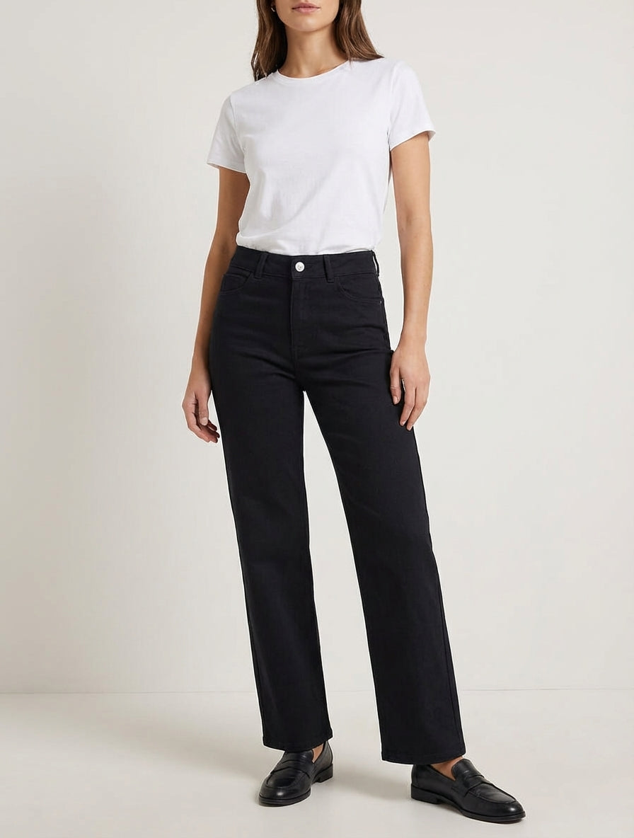 Jeans dritti a vita alta - Nero