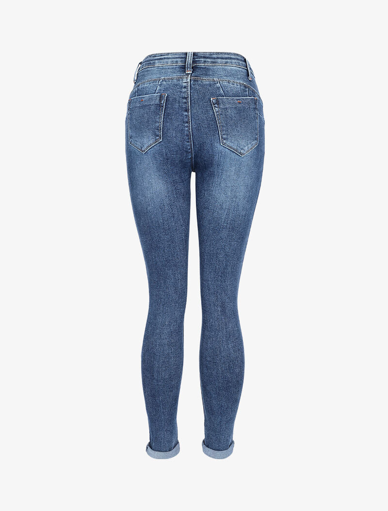 Jean push-up taille haute à coutures contrastantes - Bleu denim - 2