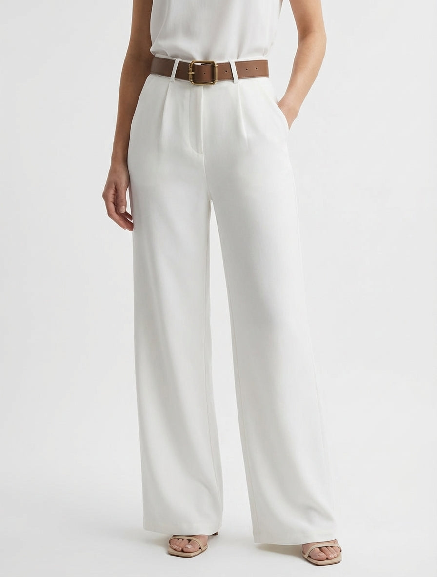 Pantaloni a vita alta taglio ampio - Ecrù