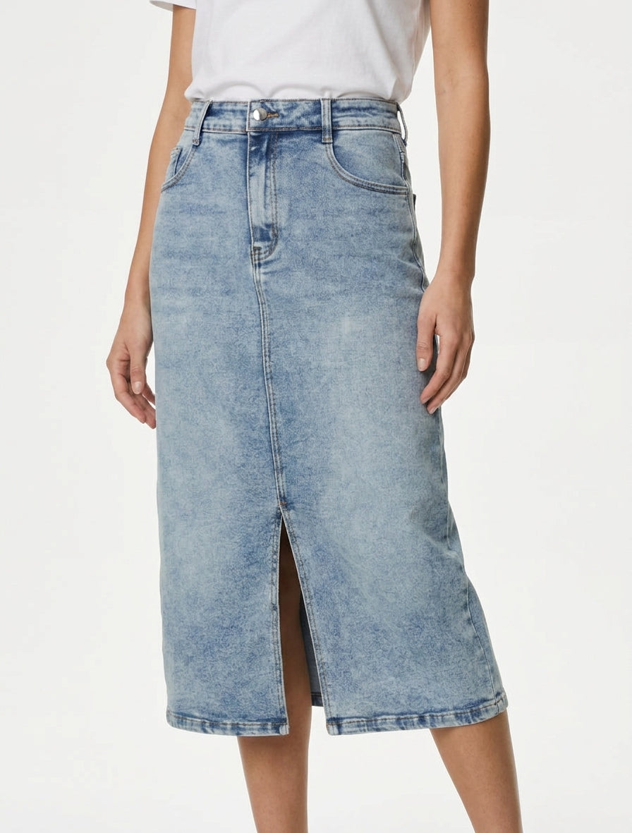Gonna in jeans scolorita - Blu