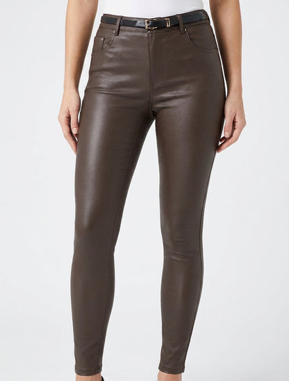 Pantaloni effetto cerato taglio skinny - Marrone