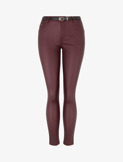 Pantalon effet enduit coupe skinny - Lie de vin - 1