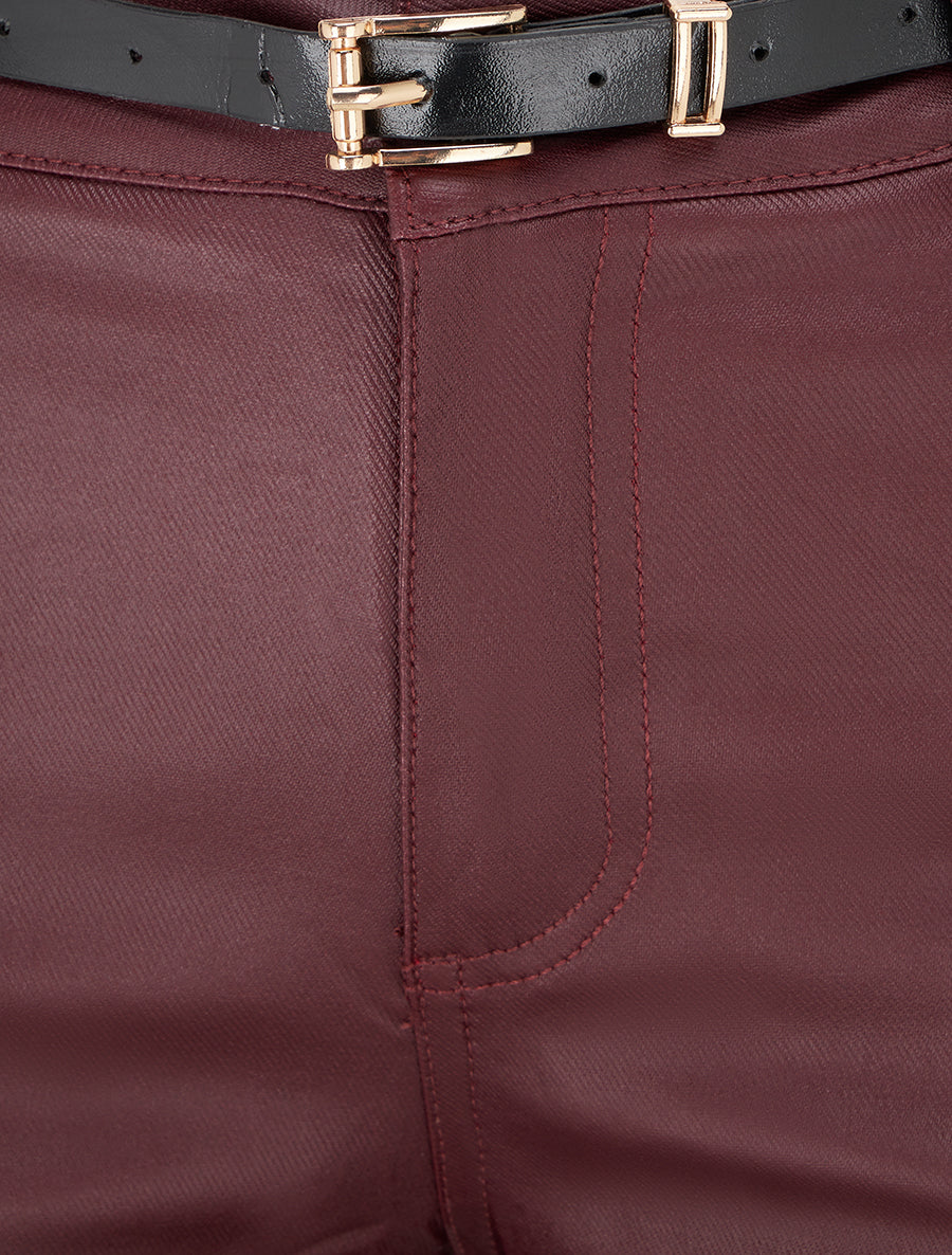 Pantalon effet enduit coupe skinny - Lie de vin - 3
