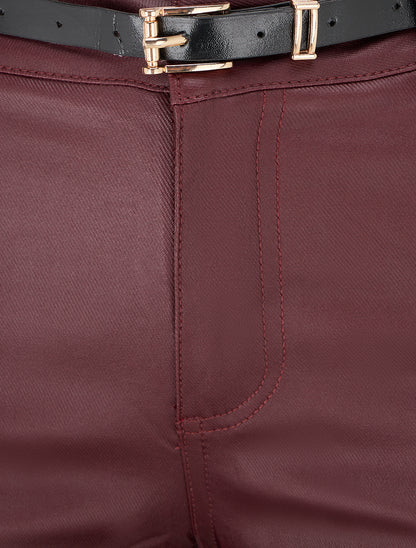 Pantalon effet enduit coupe skinny - Lie de vin - 3