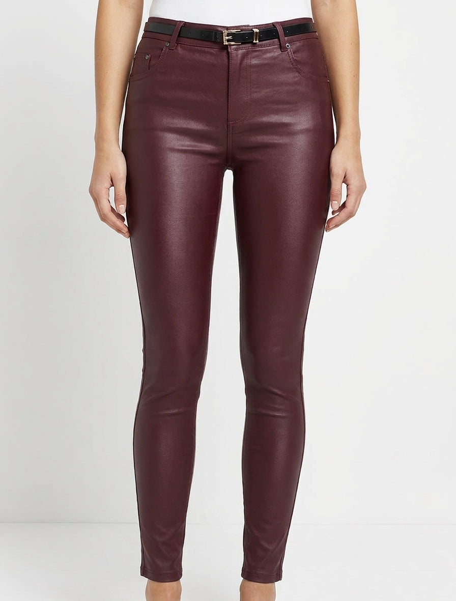 Pantaloni effetto cerato taglio skinny - Feccia di vino