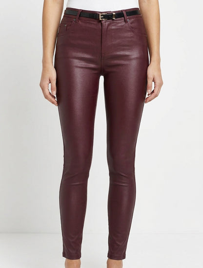 Pantaloni effetto cerato taglio skinny - Feccia di vino