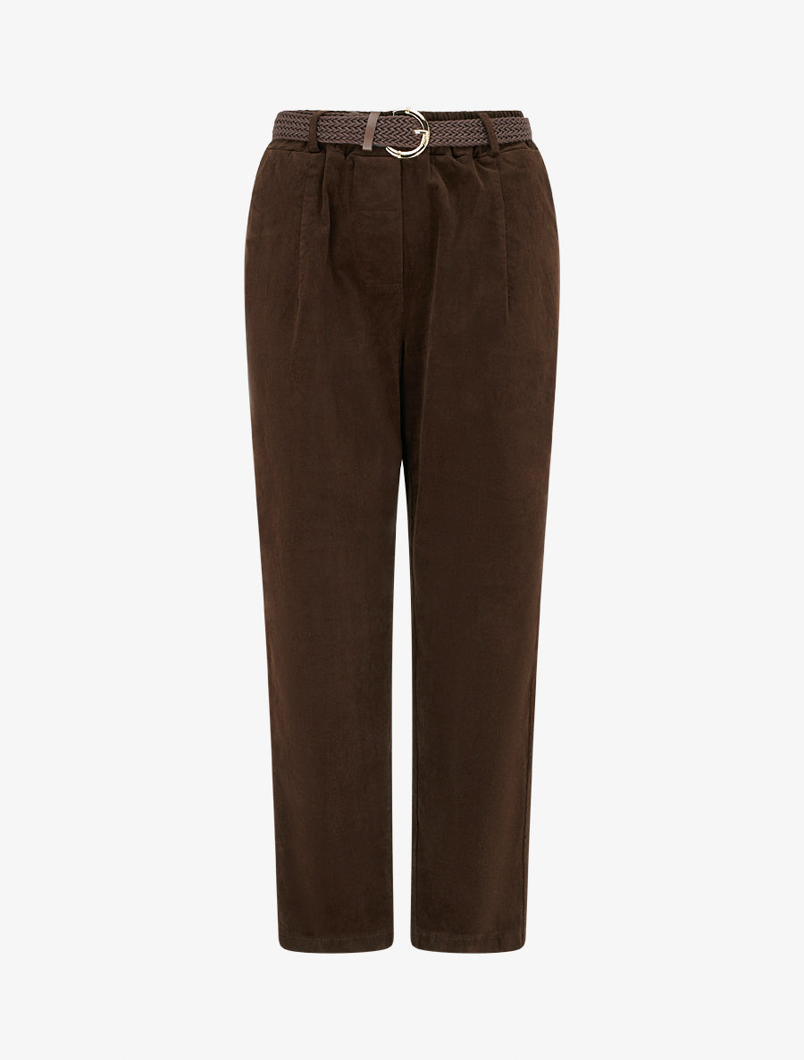 Pantalon style paper bag effet velours côtelé - Marron - 1