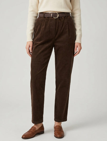 Pantaloni stile paper bag effetto velluto a coste - Marrone