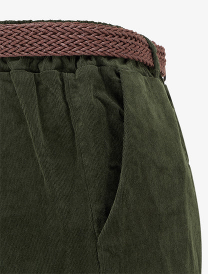 Pantalon style paper bag effet velours côtelé - Kaki - 3