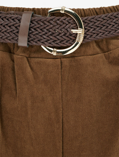 Pantalon style paper bag effet velours côtelé - Camel - 3