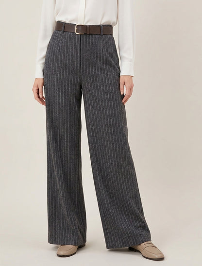 Pantaloni ampi a vita alta a righe - Grigio antracite