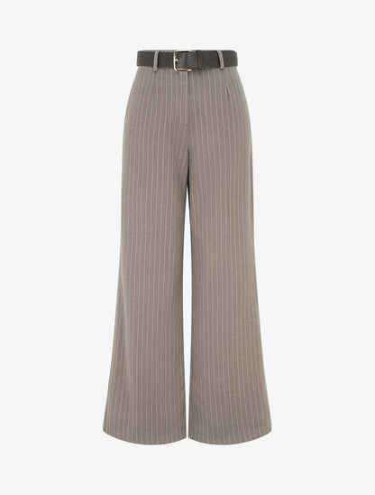 Pantalon ample taille haute à rayures - Taupe - 1