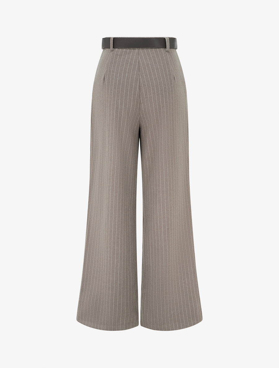 Pantalon ample taille haute à rayures - Taupe - 2