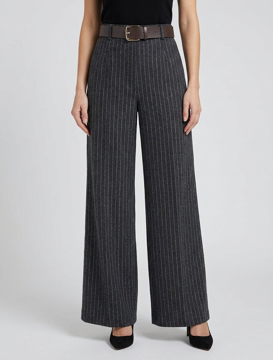 Pantaloni ampi a vita alta a righe - Nero