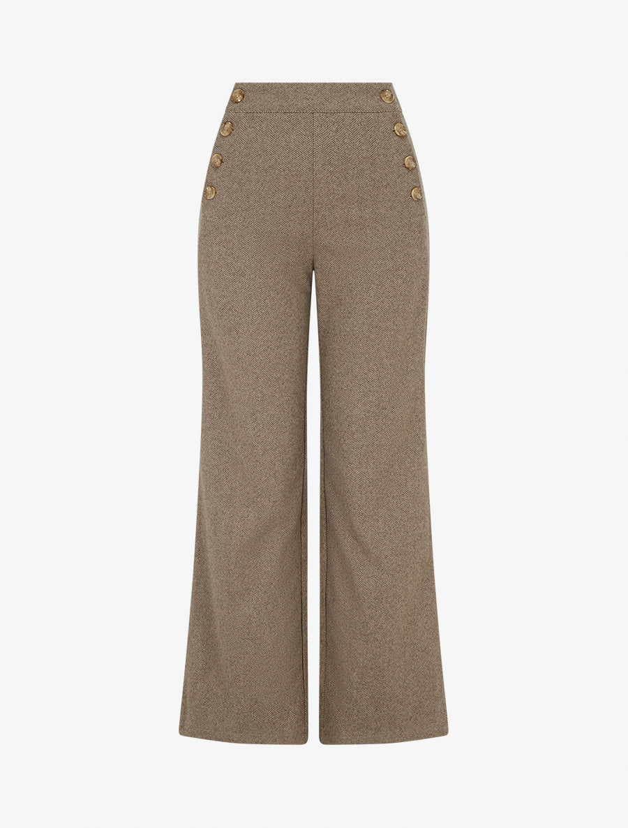Pantalon à pont ample motif chevron - Taupe - 1