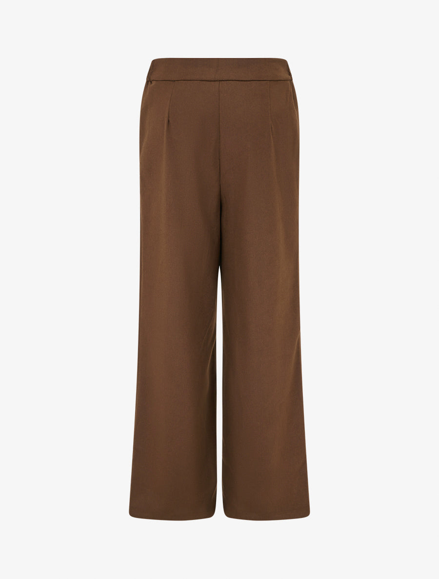 Pantalon ample taille haute à détail simili - Marron - 2