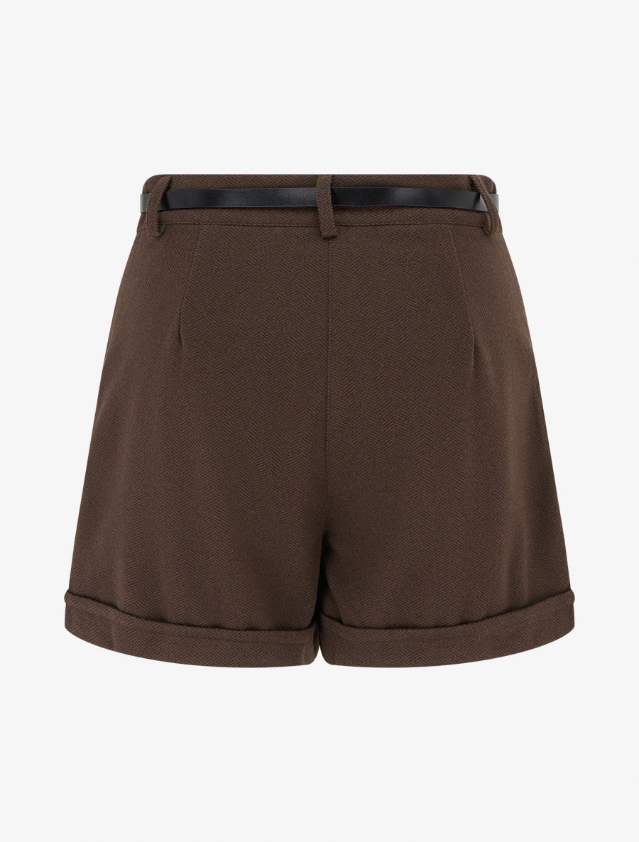 Short ample en flanelle motif chevron - Marron - 2