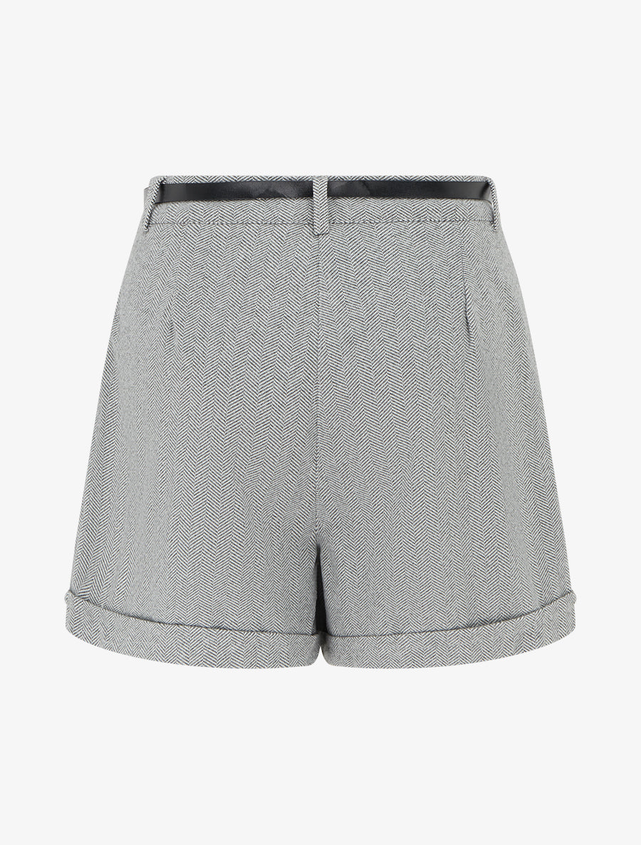 Short ample en flanelle motif chevron - Gris - 2