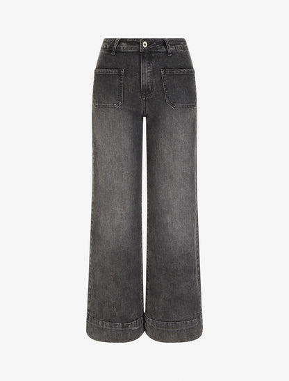 Jean délavé à 4 poches coupe wide leg - Gris anthracite - 1