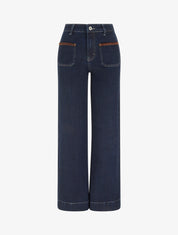 Jean à détail suédine coupe wide leg - Bleu brut - 1