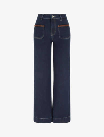 Jean à détail suédine coupe wide leg - Bleu brut - 1